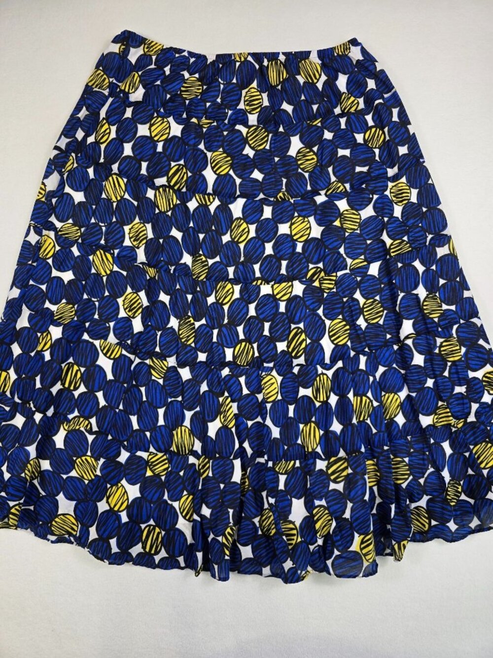 Ruby Rd Woman 20W Blue & Yellow Artsy Circle Print Cotton Skirt Elastic Waist - Picture 3 of 5